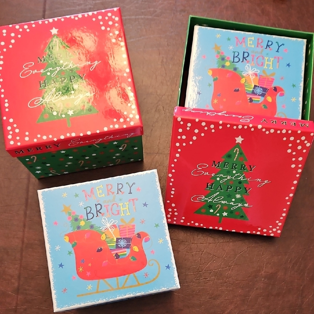 Christmas Festive Holiday Stacking Gift Boxes. - Red, Green, Blue. New Set Of 4